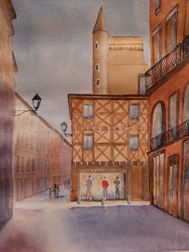 Painting titled "Toulouse rue saint-…" by Carole D'Eyssautier, Original Artwork, Watercolor