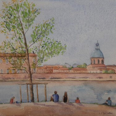 Peinture intitulée "Toulouse, flânerie…" par Carole D'Eyssautier, Œuvre d'art originale, Aquarelle