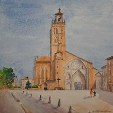 Painting titled "Toulouse, église Sa…" by Carole D'Eyssautier, Original Artwork, Watercolor