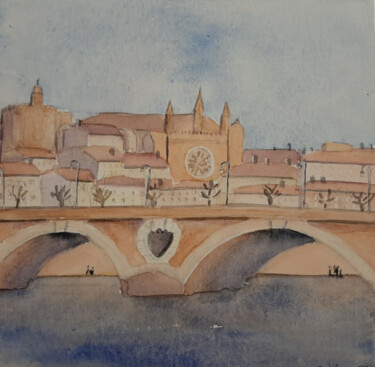 Painting titled "Toulouse le Pont Ne…" by Carole D'Eyssautier, Original Artwork, Watercolor