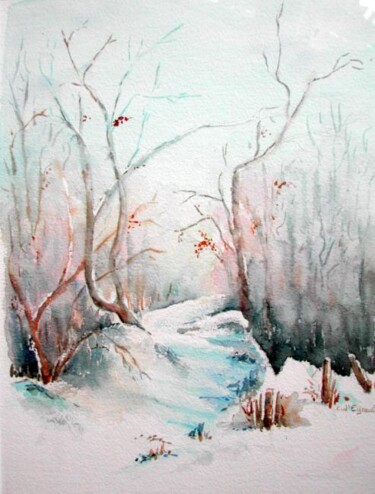 Painting titled "Sous la neige" by Carole D'Eyssautier, Original Artwork, Watercolor