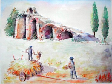 Painting titled "Aqueducs de Chapono…" by Carole D'Eyssautier, Original Artwork, Watercolor