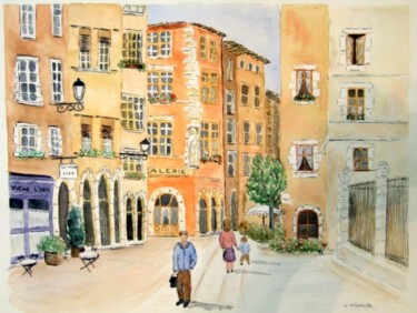 Painting titled "Lyon, Rue Saint-Jean" by Carole D'Eyssautier, Original Artwork, Watercolor