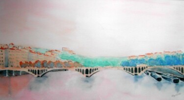 Painting titled "Lyon, Pont sur le R…" by Carole D'Eyssautier, Original Artwork, Watercolor