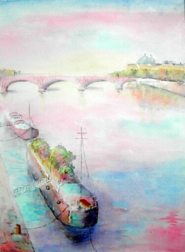 Картина под названием "Lyon, Quai du Rhône" - Carole D'Eyssautier, Подлинное произведение искусства, Акварель