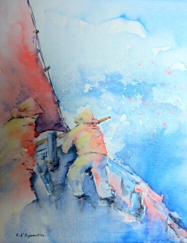 Painting titled "Dans la tempête" by Carole D'Eyssautier, Original Artwork, Watercolor