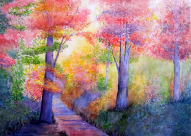 Pintura titulada "Promenade d'automne" por Carole D'Eyssautier, Obra de arte original, Acuarela