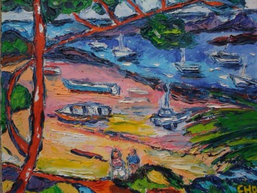 Peinture intitulée "Ile aux Moines, piq…" par Carole Hurel, Œuvre d'art originale, Huile