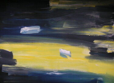 Painting titled "Barques sur mer jau…" by Carole Hurel, Original Artwork, Oil