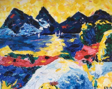Картина под названием "Lac de montagne" - Carole Hurel, Подлинное произведение искусства, Масло