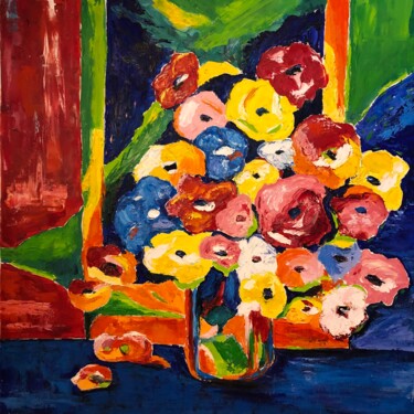 Painting titled "Grand bouquet fauve" by Carole Hurel, Original Artwork, Oil