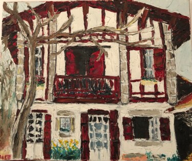 Pittura intitolato "Maison basque à Esp…" da Carole Hurel, Opera d'arte originale, Olio