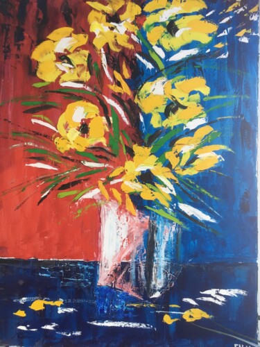 Malerei mit dem Titel "Grand bouquet rouge" von Carole Hurel, Original-Kunstwerk, Öl Auf Keilrahmen aus Holz montiert