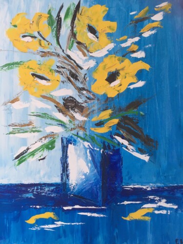 绘画 标题为“Grand bouquet bleu” 由Carole Hurel, 原创艺术品, 油 安装在木质担架架上