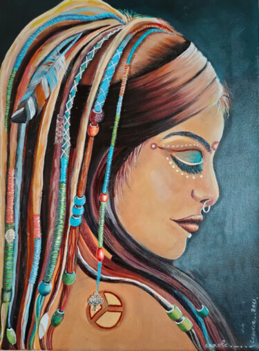 Painting titled "La Belle Amazone" by Carole Legeron, Original Artwork, Acrylic Mounted on Wood Stretcher frame