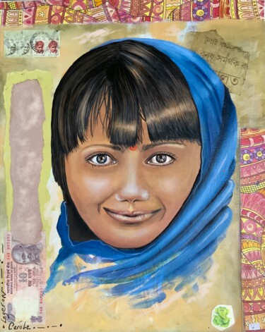 Peinture intitulée "jeune indienne" par Carole Legeron, Œuvre d'art originale, Acrylique