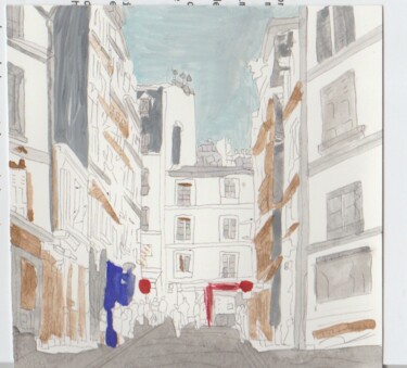 Peinture intitulée "rue de Paris, Stree…" par Carole Lettry, Œuvre d'art originale, Aquarelle