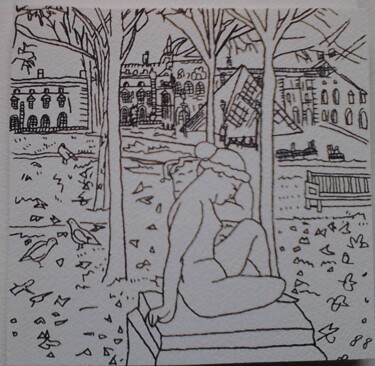 Drawing titled "Le Louvre" by Carole Lettry, Original Artwork, Ink
