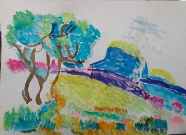 Картина под названием "Les Baux de Provence" - Carole Lettry, Подлинное произведение искусства, Акварель
