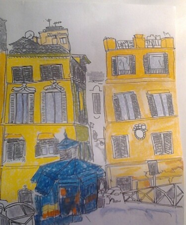 Drawing titled "rue de Rome" by Carole Lettry, Original Artwork, Pastel