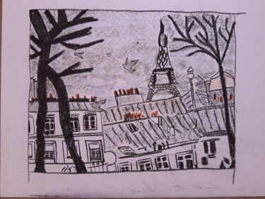 Rysunek zatytułowany „Les toits de Paris” autorstwa Carole Lettry, Oryginalna praca, Pastel