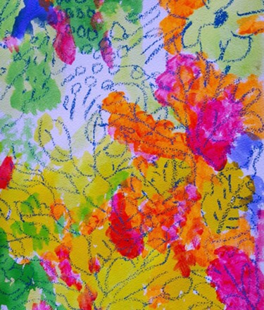 Tekening getiteld "Le Jardin" door Carole Lettry, Origineel Kunstwerk, Aquarel