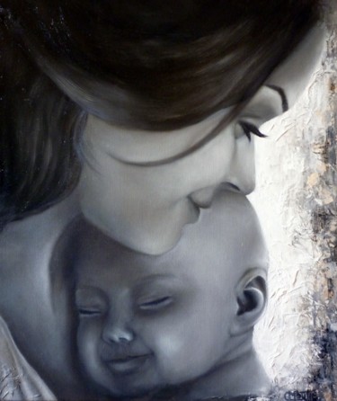 Peinture intitulée "la-mere-et-l-enfant" par Carole Moutte, Œuvre d'art originale, Huile