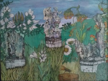 Dessin intitulée "Jardin Chimérique" par Carole Senneville, Œuvre d'art originale, Gouache Monté sur Carton