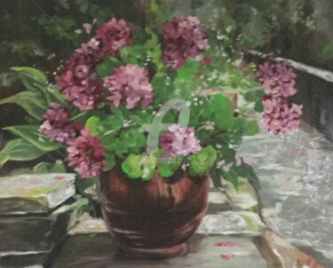 Pintura intitulada "Les géranium, fleur…" por Carole Bennett, Obras de arte originais
