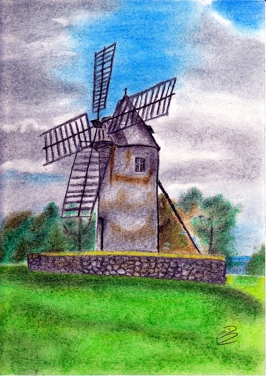 Drawing titled "Le moulin des amours" by Carole D'Aroca, Original Artwork, Chalk