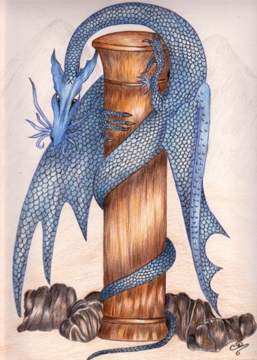 Drawing titled "Dragon" by Carole D'Aroca, Original Artwork, Pencil