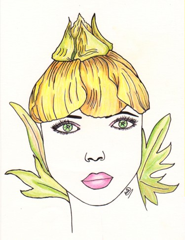 Drawing titled "La fée jaune" by Carole D'Aroca, Original Artwork, Ink