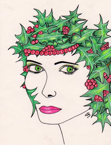 Drawing titled "La fée verte" by Carole D'Aroca, Original Artwork, Pencil