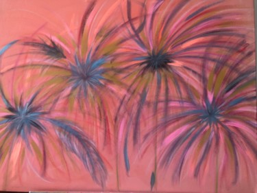 Peinture intitulée "Fleurs à plumes" par Gimet, Œuvre d'art originale, Acrylique