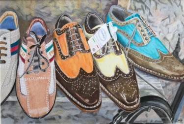 Zeichnungen mit dem Titel "Italian Shoes" von Carole Mcalpine, Original-Kunstwerk, Bleistift