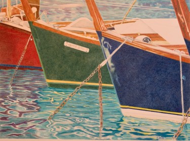Zeichnungen mit dem Titel "Boats at Anchor" von Carole Mcalpine, Original-Kunstwerk, Bleistift