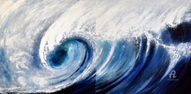 Pittura intitolato "La grande vague (di…" da Carole Sebton, Opera d'arte originale, Olio Montato su Telaio per barella in le…