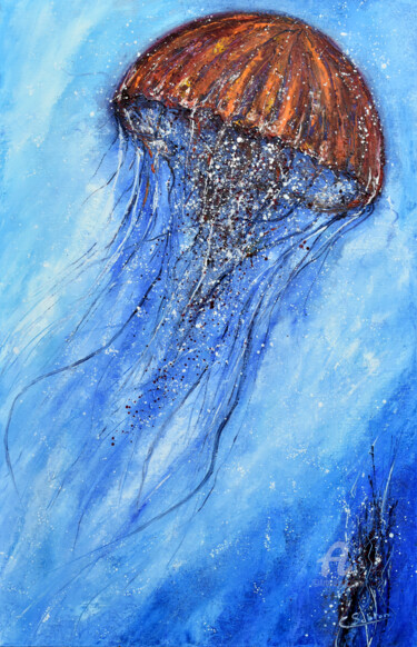 Ζωγραφική με τίτλο "Medusa" από Carole Sebton, Αυθεντικά έργα τέχνης, Λάδι Τοποθετήθηκε στο Ξύλινο φορείο σκελετό
