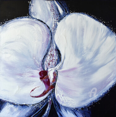 Painting titled "Phalaenopsis" by Carole Sebton, Original Artwork, Oil Mounted on Wood Stretcher frame