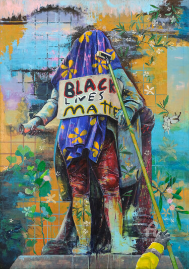 Ζωγραφική με τίτλο "Blaue Bohne am Tell…" από Carolin Okon, Αυθεντικά έργα τέχνης, Ακρυλικό Τοποθετήθηκε στο Ξύλινο φορείο σ…
