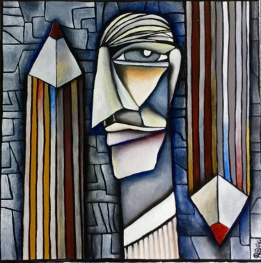 Peinture intitulée "la tête dans la boî…" par Carolina Cabrera, Œuvre d'art originale, Acrylique