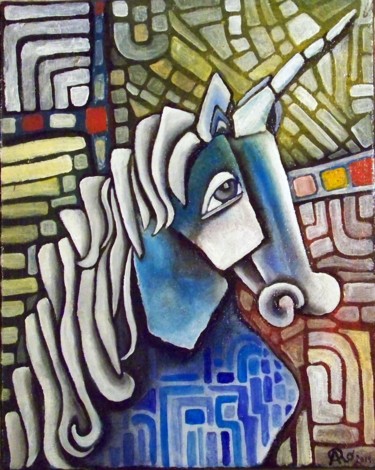 Peinture intitulée "Unicornio Azul" par Carolina Cabrera, Œuvre d'art originale, Acrylique