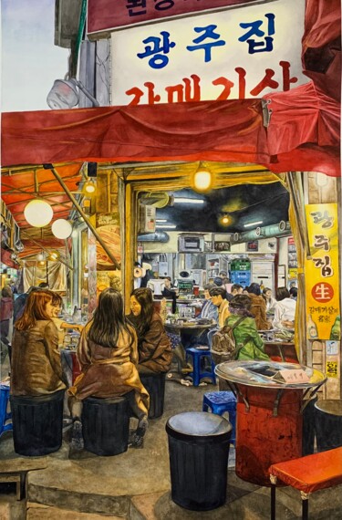 Schilderij getiteld "Dinner in Insa-dong…" door Carolina Costabeber, Origineel Kunstwerk, Aquarel