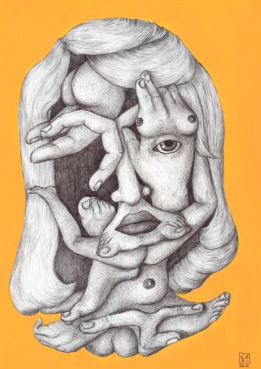 Zeichnungen mit dem Titel "Ema entre o laranjal" von Carolina Fernandes, Original-Kunstwerk, Acryl