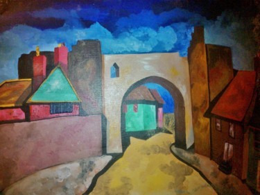 Painting titled "borgo medievale a t…" by Carolina Paoletti, Original Artwork