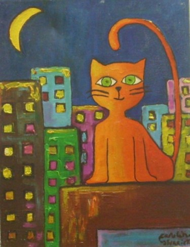 Painting titled "El Gato Naranja(gat…" by Carolina Iturrieta Bascuñan, Original Artwork, Oil