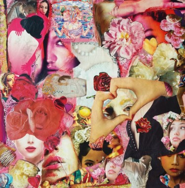 Collages titled "Octobre Rose" by Caro, Original Artwork, Collages