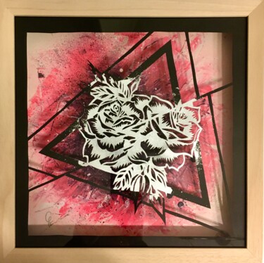 Painting titled "2 roses" by Caroline Beaulieu, Original Artwork, Stencil