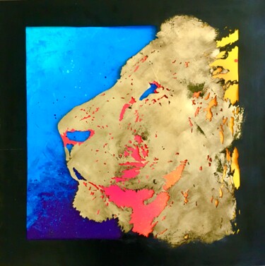 Картина под названием "Lion" - Caroline Beaulieu, Подлинное произведение искусства, Рисунок распылителем краски