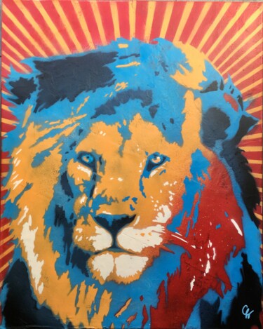 Malerei mit dem Titel "Roi lion" von Caroline Beaulieu, Original-Kunstwerk, Sprühfarbe